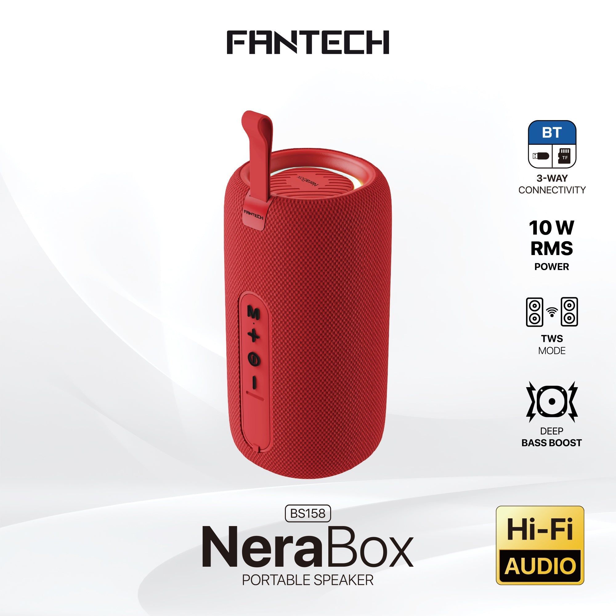 FANTECH BS159 True Wireless RMS Speaker TWS Deep Bass 10W 57mm Driver 4-Way Connectivity BT TF Card USB RGB Portable Speaker - Red - - Fun Touch Shop
