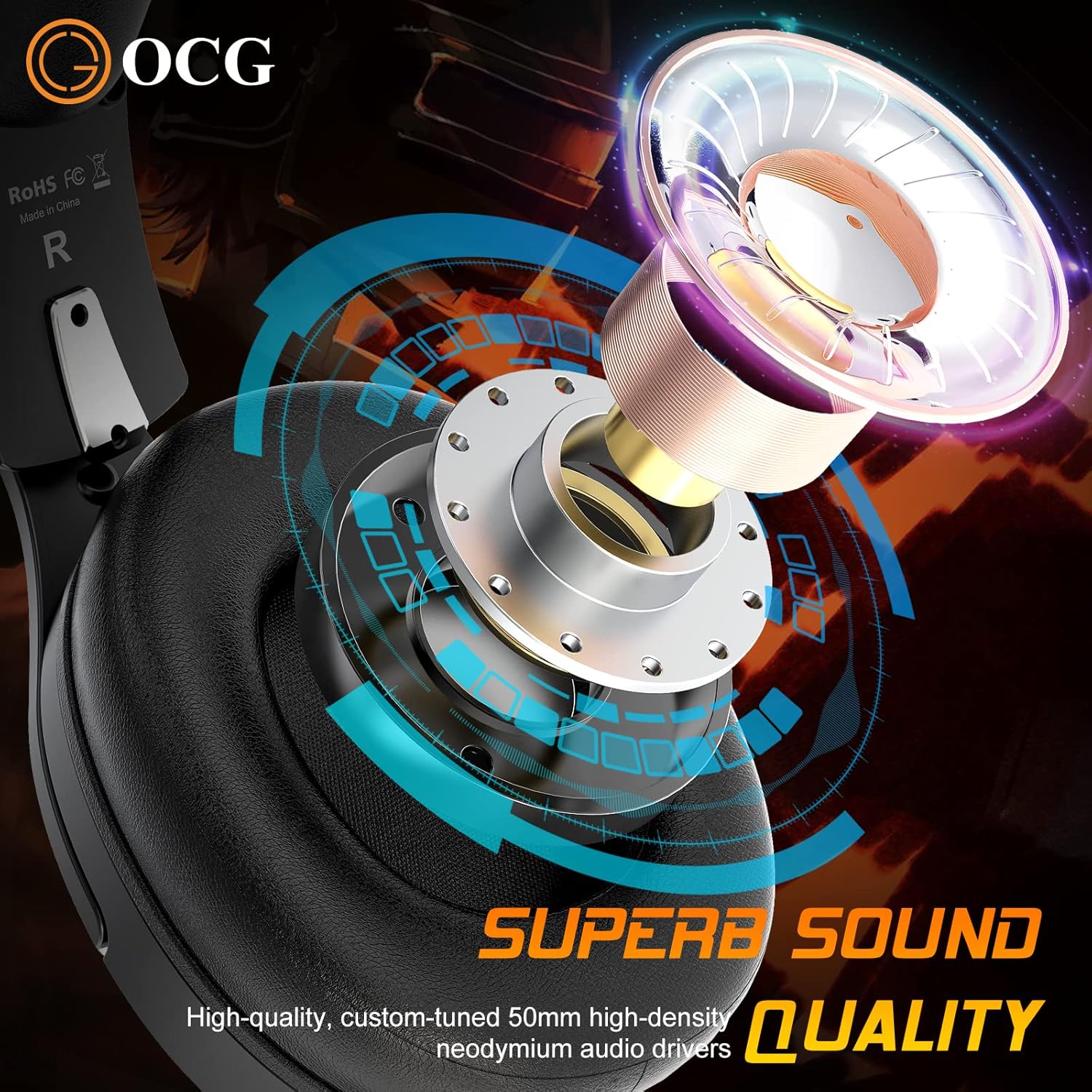 OCG Gaming Headset 2.4GHz Bluetooth Wireless Gaming Headphones for PS5 PS4 PC with Retractable Microphone,RGB Light Wireless Headset Wired Mode for Mac Switch PS2 Black - - Fun Touch Shop