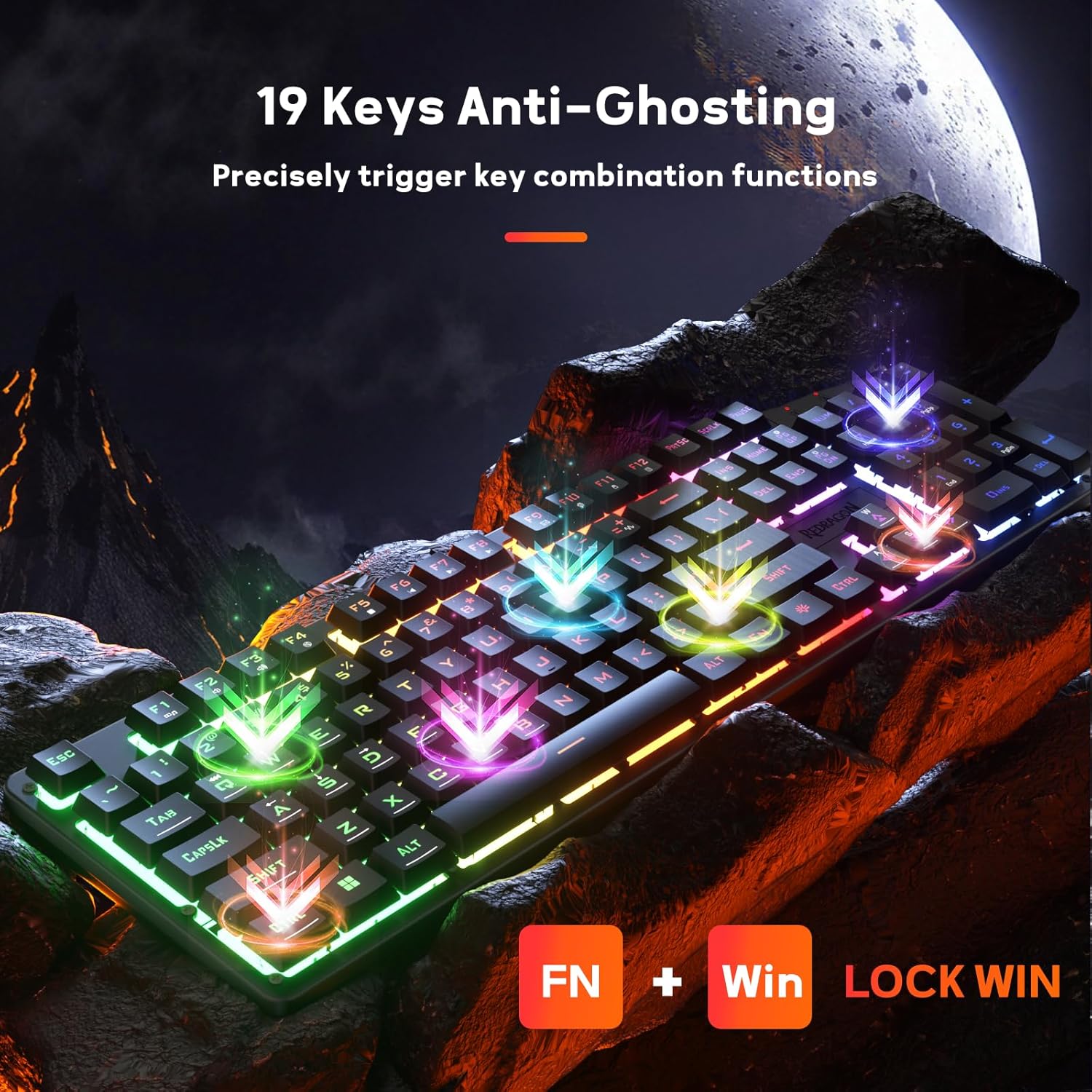 Redragon K521 Upgrade Rainbow LED Gaming Keyboard, 104 Keys Wired Mechanical Feeling Keyboard with Multimedia Keys, One-Touch Backlit, Anti-Ghosting, Compatible with PC, Mac, PS4/5, Xbox - - Fun Touch Shop