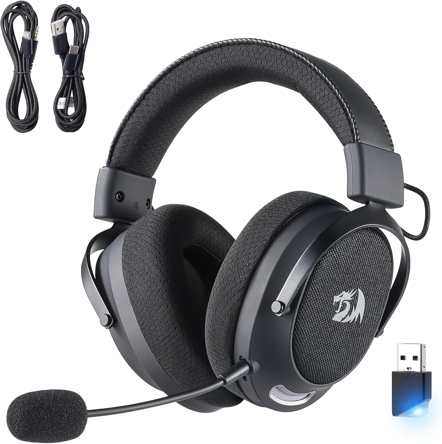 Redragon H858 3-Mode Wireless Gaming Headset, 7.1 Surround Sound + Redragon HA300 Scepter Pro Headset Stand Rgb. - - Fun Touch Shop