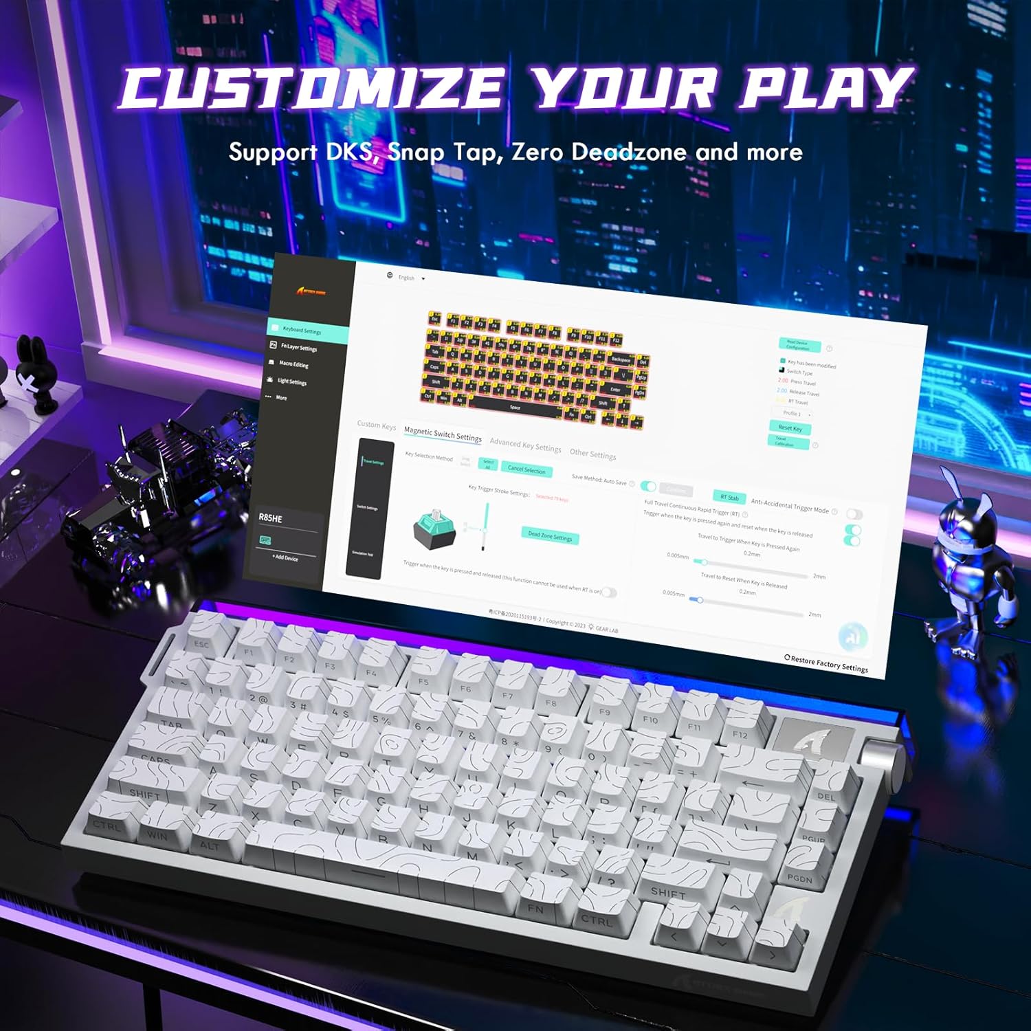 ATTACK SHARK R85HE Wired 75% Hall Effect Rapid Trigger Mechanical RGB Gaming Keyboard with 8K Polling,0.05mm RT Accuracy,0.08MS Latency,Magnetic Switch,5Layer Sound Damped,Driver for PC(White Contour)