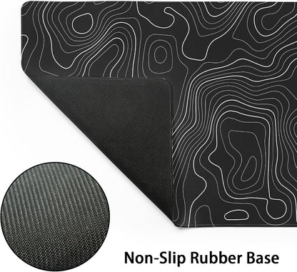 Topographic map large mouse pad xxl black lines contour geographic extended large desk mat big desk pad (90x40 cm)(4