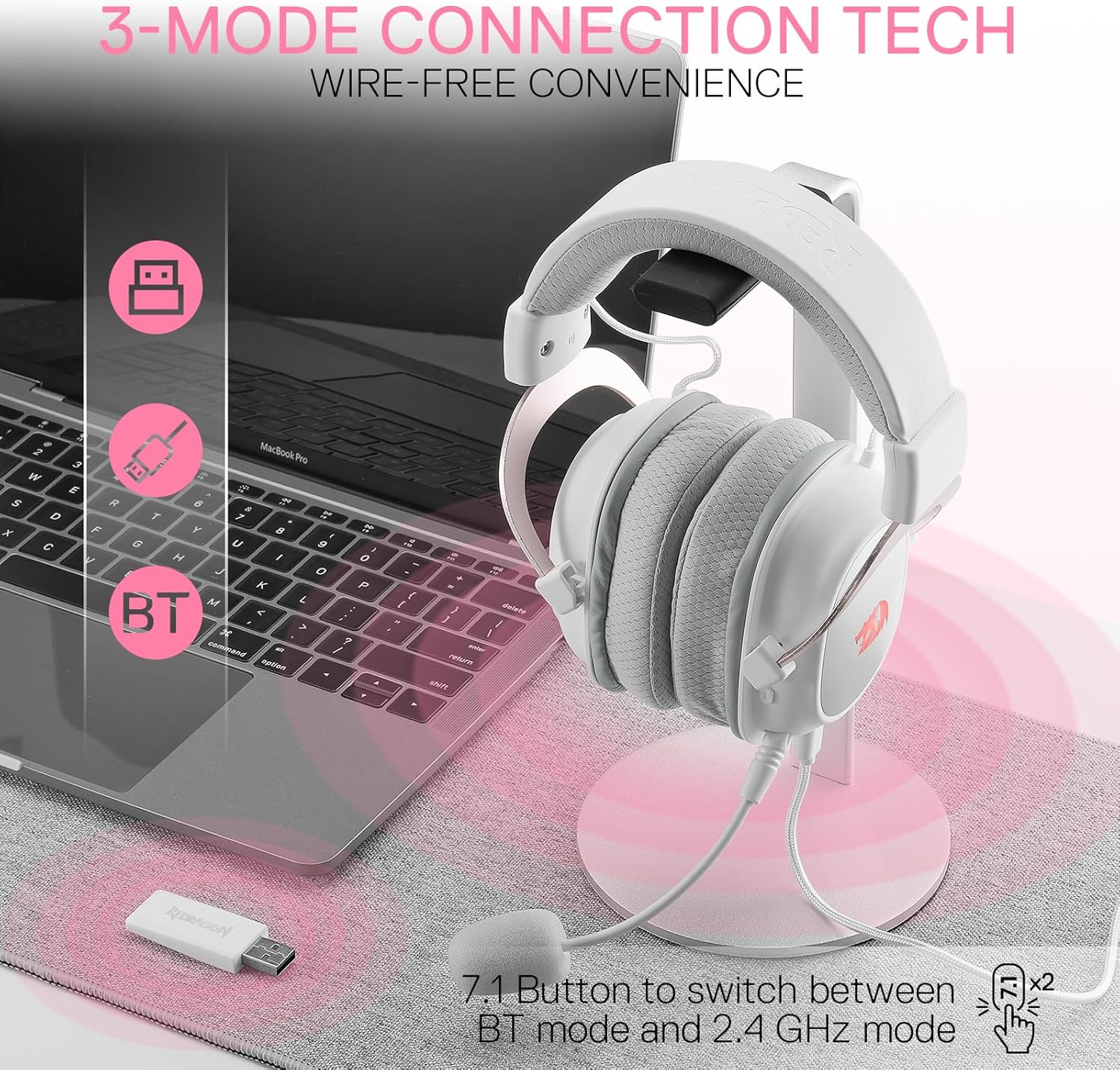 Redragon H510 PRO 3-Mode RGB Gaming Headset - 7.1 Surround Sound - 53MM Audio Drivers in Memory Foam Ear Pads w/Durable Fabric Cover- Multi Platforms Headphone - USB Powered for PC/PS4/NS - - Fun Touch Shop