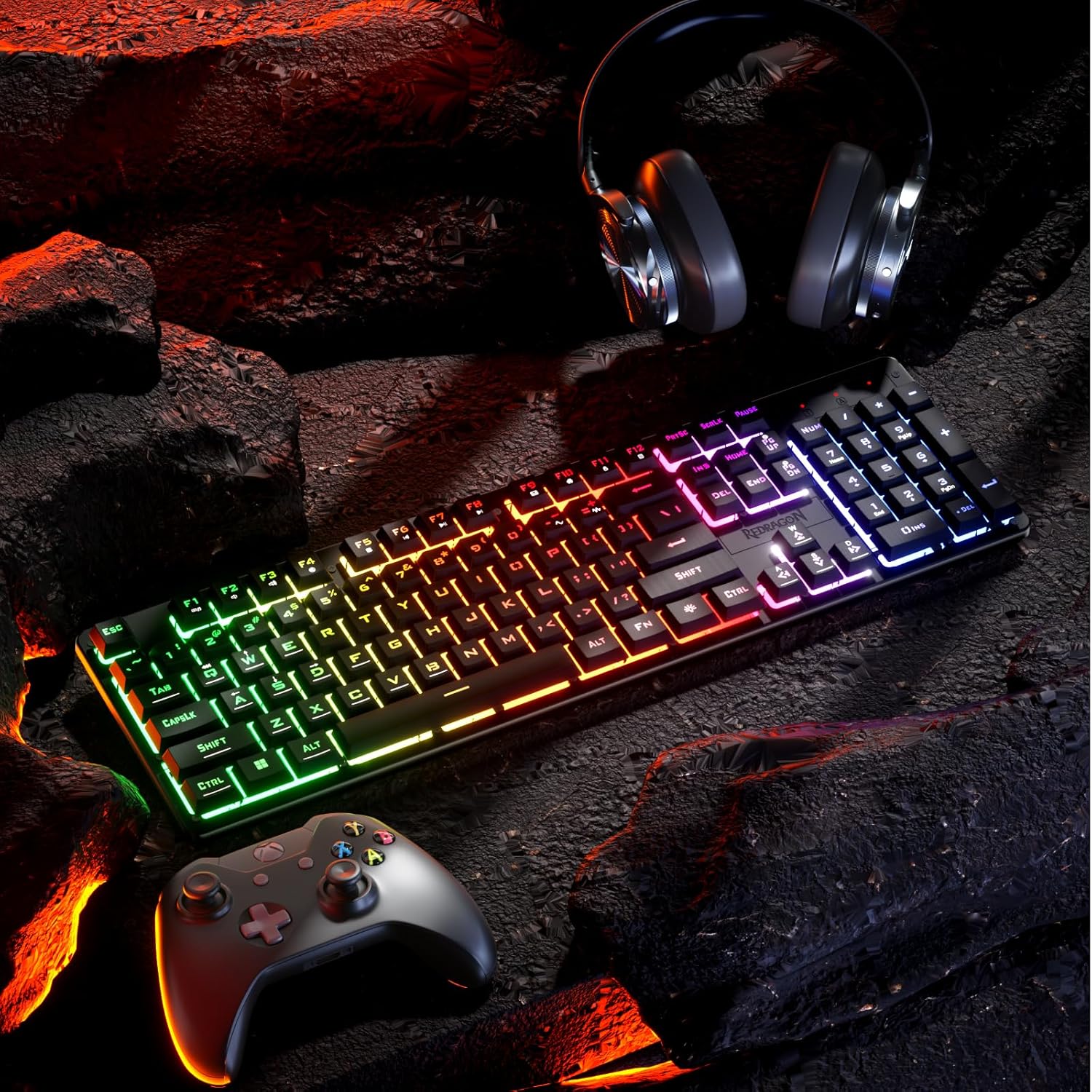 Redragon K521 Upgrade Rainbow LED Gaming Keyboard, 104 Keys Wired Mechanical Feeling Keyboard with Multimedia Keys, One-Touch Backlit, Anti-Ghosting, Compatible with PC, Mac, PS4/5, Xbox - - Fun Touch Shop