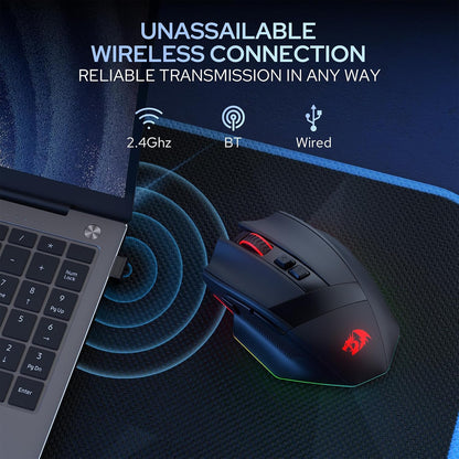 Redragon m923 pro wireless rgb gaming mouse 24k dpi remapping keys | cable-free delay smooth precise tracking custom