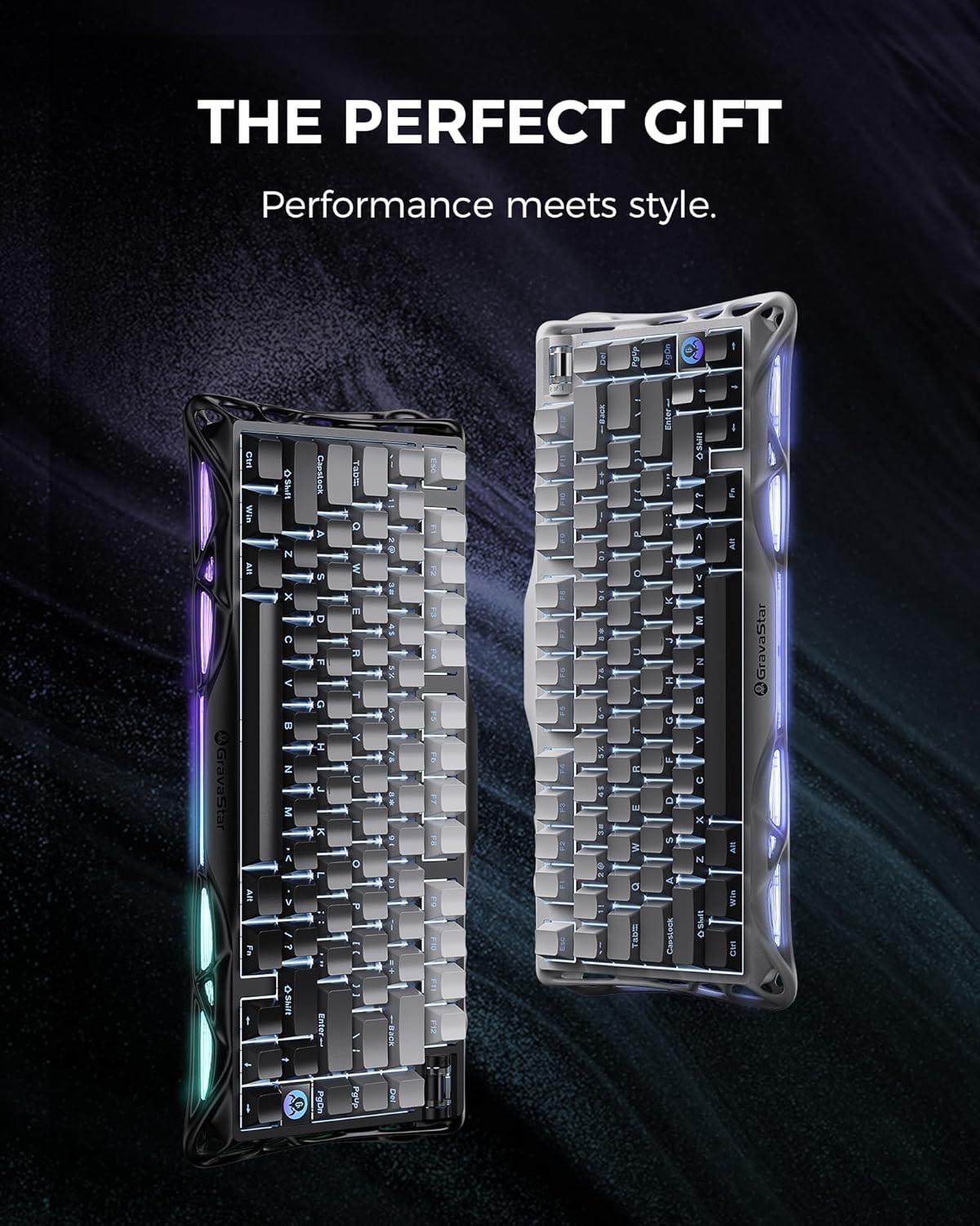 GravaStar Mercury K1 75% Wireless Mechanical Gaming Keyboard, Aluminum Alloy, Gasket Compact Custom Keyboard Hot-Swap Socket, Linear Switches, RGB Backlit - Gradient Black.