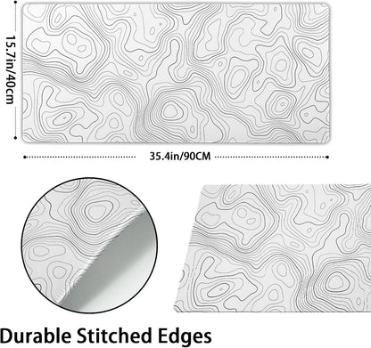 Topographic map large mouse pad xxl white lines contour geographic extended large desk mat big desk pad (90x40 cm)(4