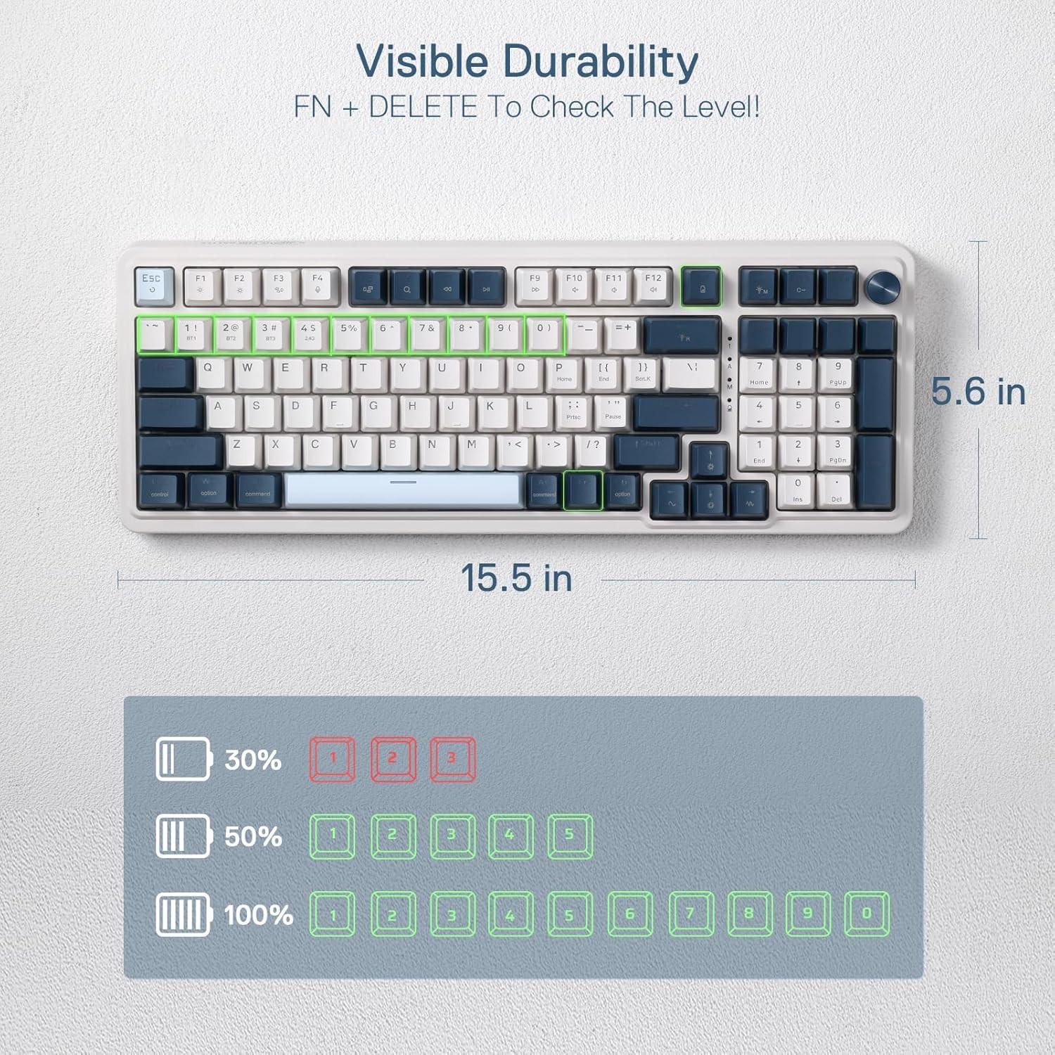 Redragon K686 PRO 98 Keys Wireless Gasket RGB Gaming Keyboard, 3-Mode Win/Mac Mechanical Keyboard w/5-Layer Noise Dampening, Dedicated Knob Control & Hot-Swap in Linear Red Switch, Blue Himmel Color.