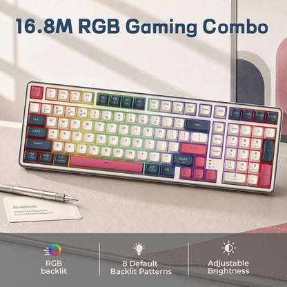 Redragon s174 gaming keyboard and mouse wireless with tri-mode rgb keyboard and 5000 dpi 61g ultra-light gaming mouse