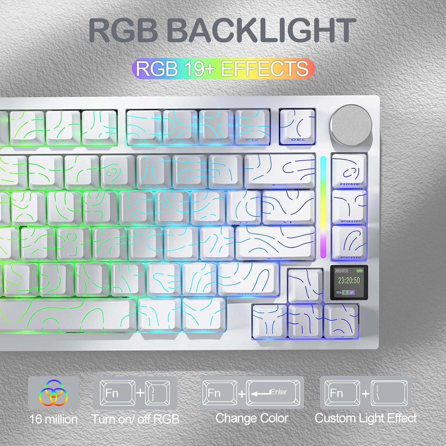 ATTACK SHARK X820 Ultra 75% Wireless Gaming Mechanical Keyboard Hot-Swappable Gasket Mount RGB Backlit BT/2.4G/Wired Custom Keyboard with Smart TFT Display&Knob QMK Driver-White Contour&Gift Switch