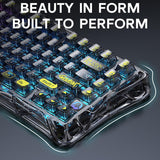 GravaStar Mercury K1 Lite 75% Gaming Keyboard, 2.4GHz/BT/Wired Tri-Mode Wireless Keyboard, Gasket Hot Swappable Mechanical Keyboard, Pre-lubed Linear Switches, RGB Backlit (Transparent Black)