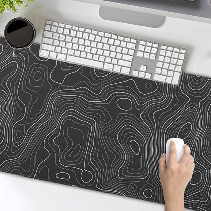 Topographic map large mouse pad xxl black lines contour geographic extended large desk mat big desk pad (90x40 cm)(4