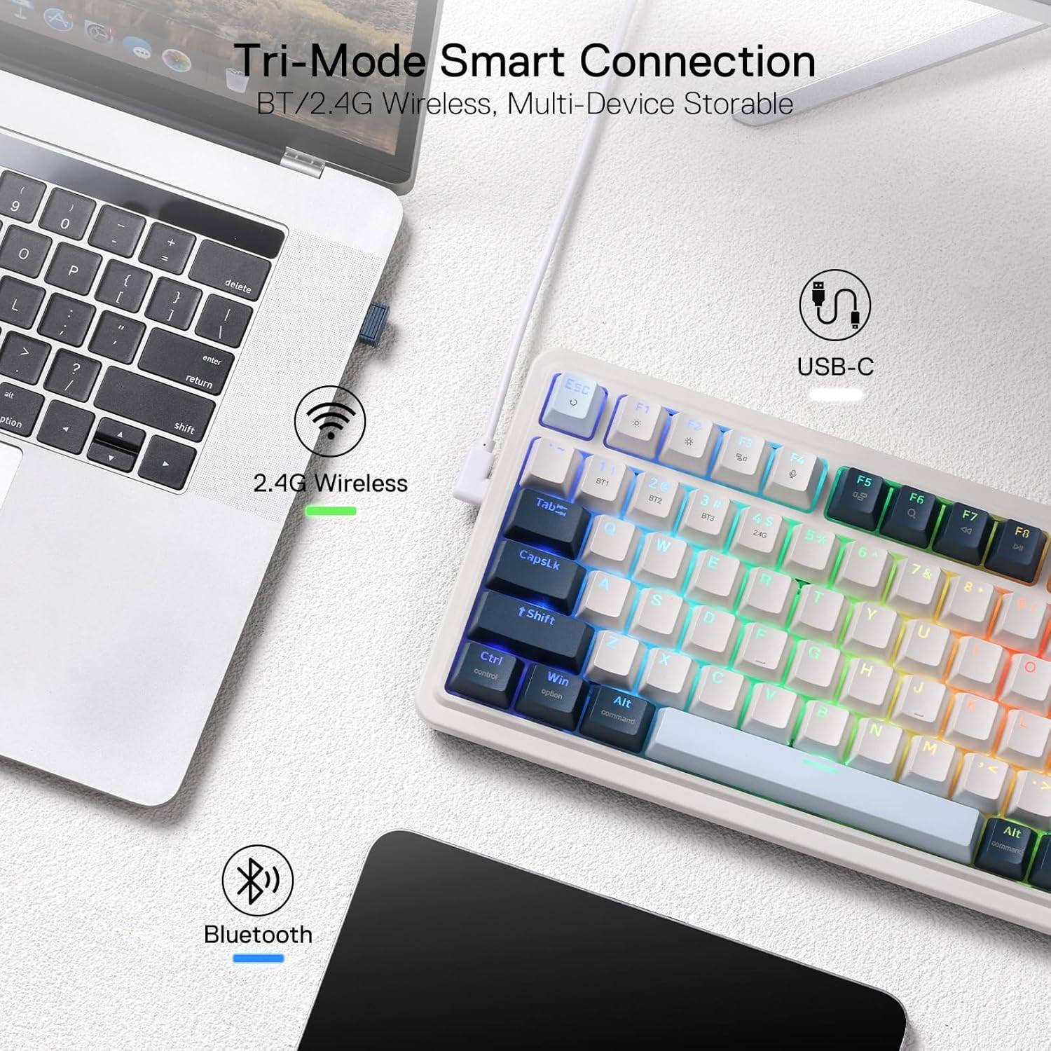 Redragon K686 PRO 98 Keys Wireless Gasket RGB Gaming Keyboard, 3-Mode Win/Mac Mechanical Keyboard w/5-Layer Noise Dampening, Dedicated Knob Control & Hot-Swap in Linear Red Switch, Blue Himmel Color.