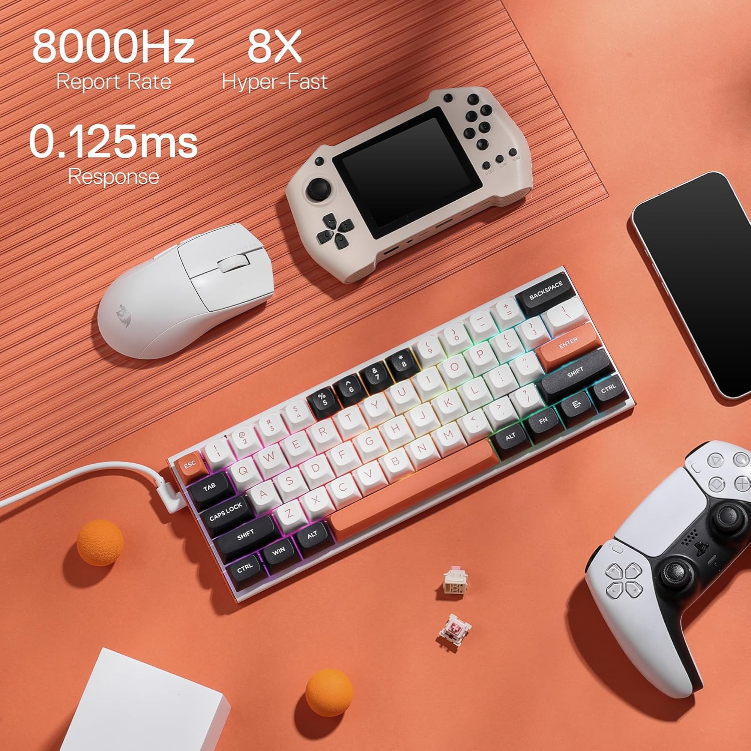 Redragon K683 Rapid Trigger HE Gaming Keyboard, 60% 61 Keys Wired Mechanical Keyboard w/Hyper-Fast Actuation, Dedicated Hall Effect Magnetic Switch, Actuation Point Adjustable, 8K Hz Polling Rate - - Fun Touch Shop