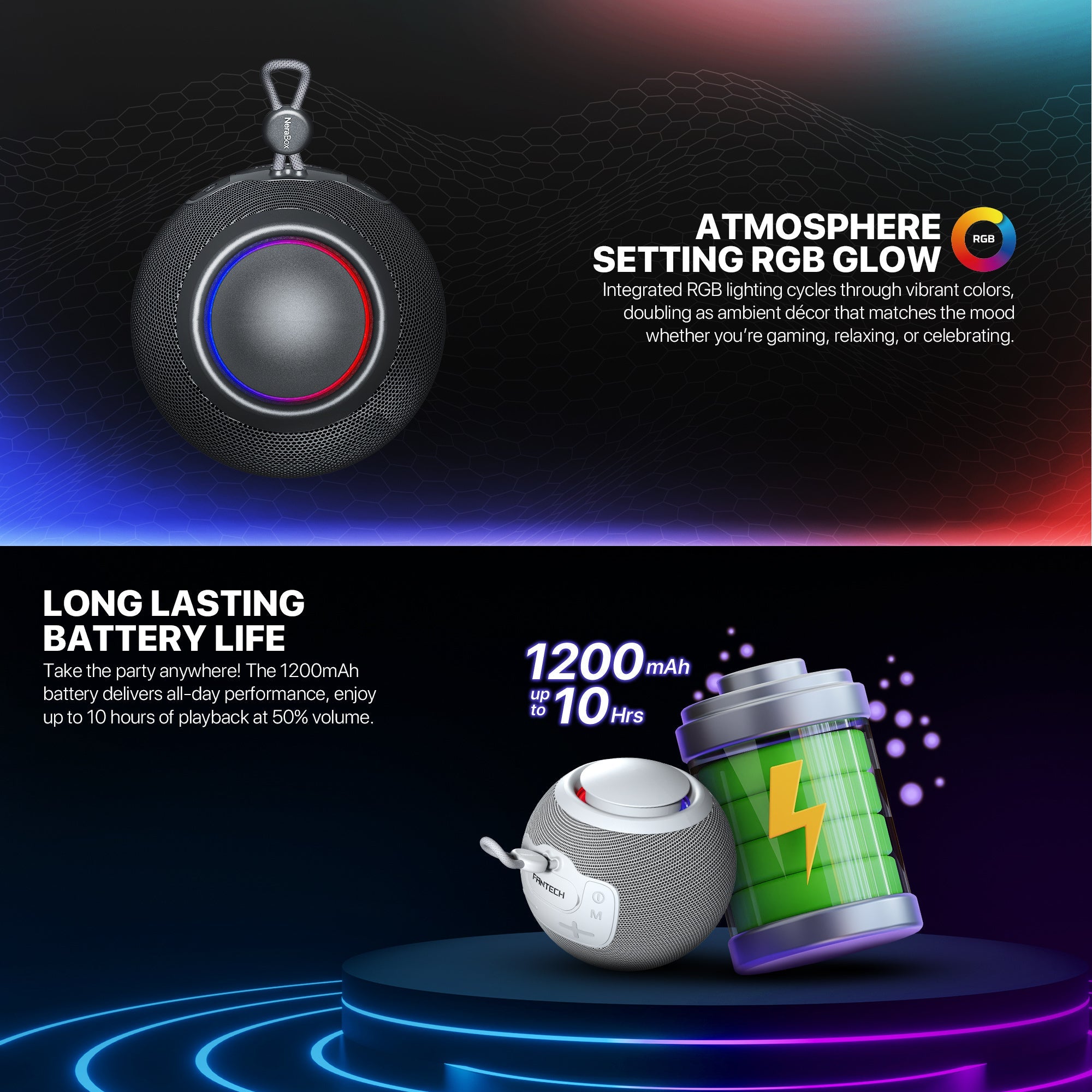 FANTECH BS161 Portable BT Wireless Speaker TWS 4-Way Connectivity TF Card Party Use Hands-Free Call RGB Mini Deep Bass Speakers - - Fun Touch Shop