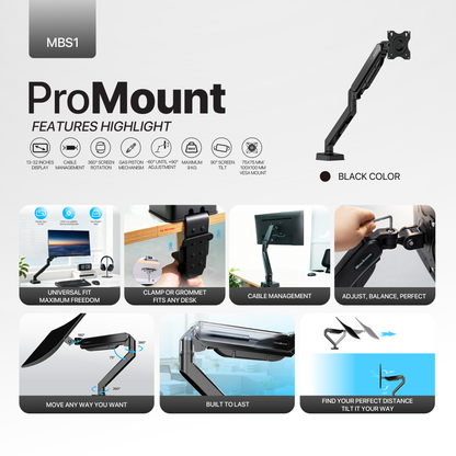 Fantech workstation mbs1 single-arm monitor mount 90 degree for 13’’ to 32’’ screen adjustable spring dual monitor arm