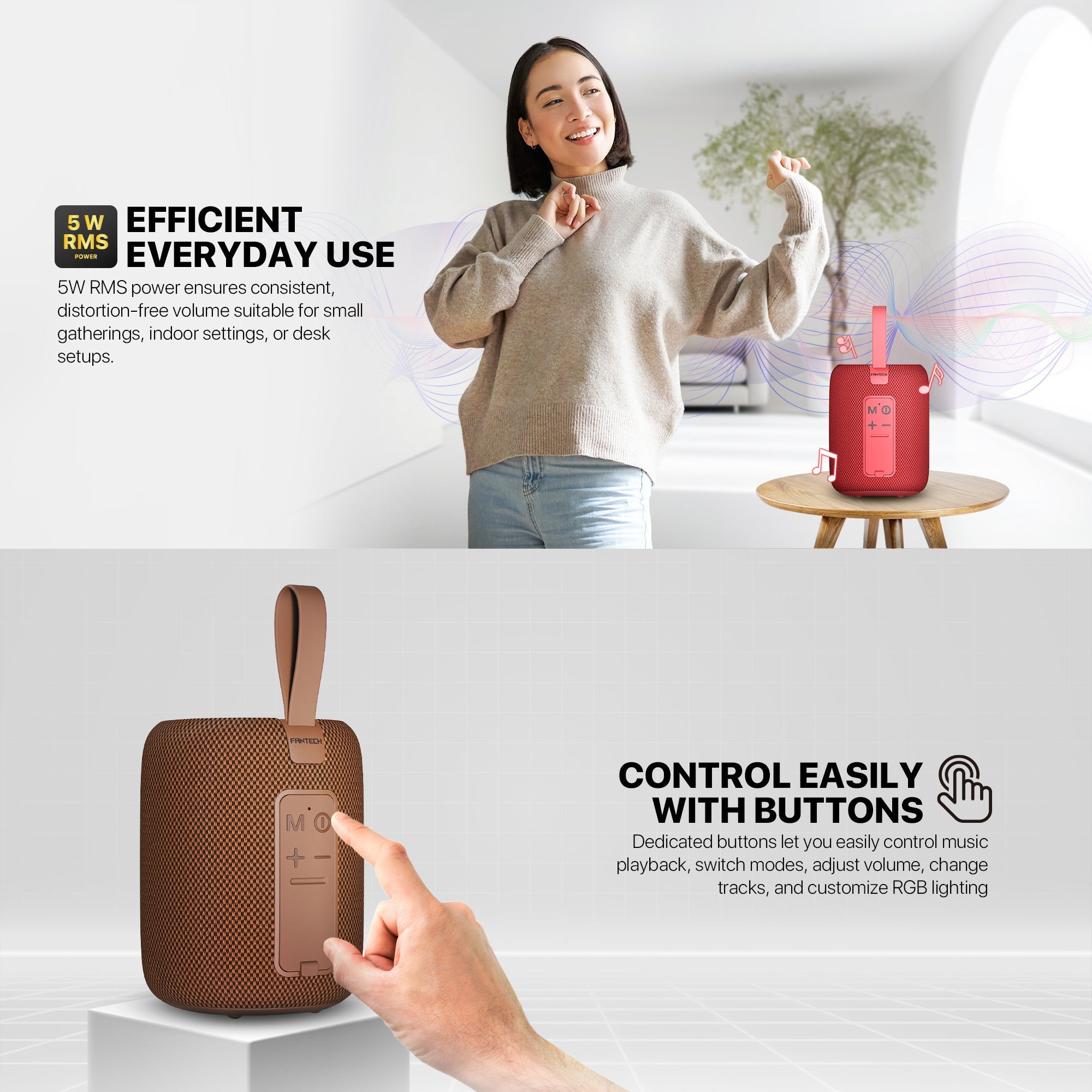 FANTECH(BS157)-NeraBox 5W RMS PORTABLE SPEAKER - Gray - - Fun Touch Shop