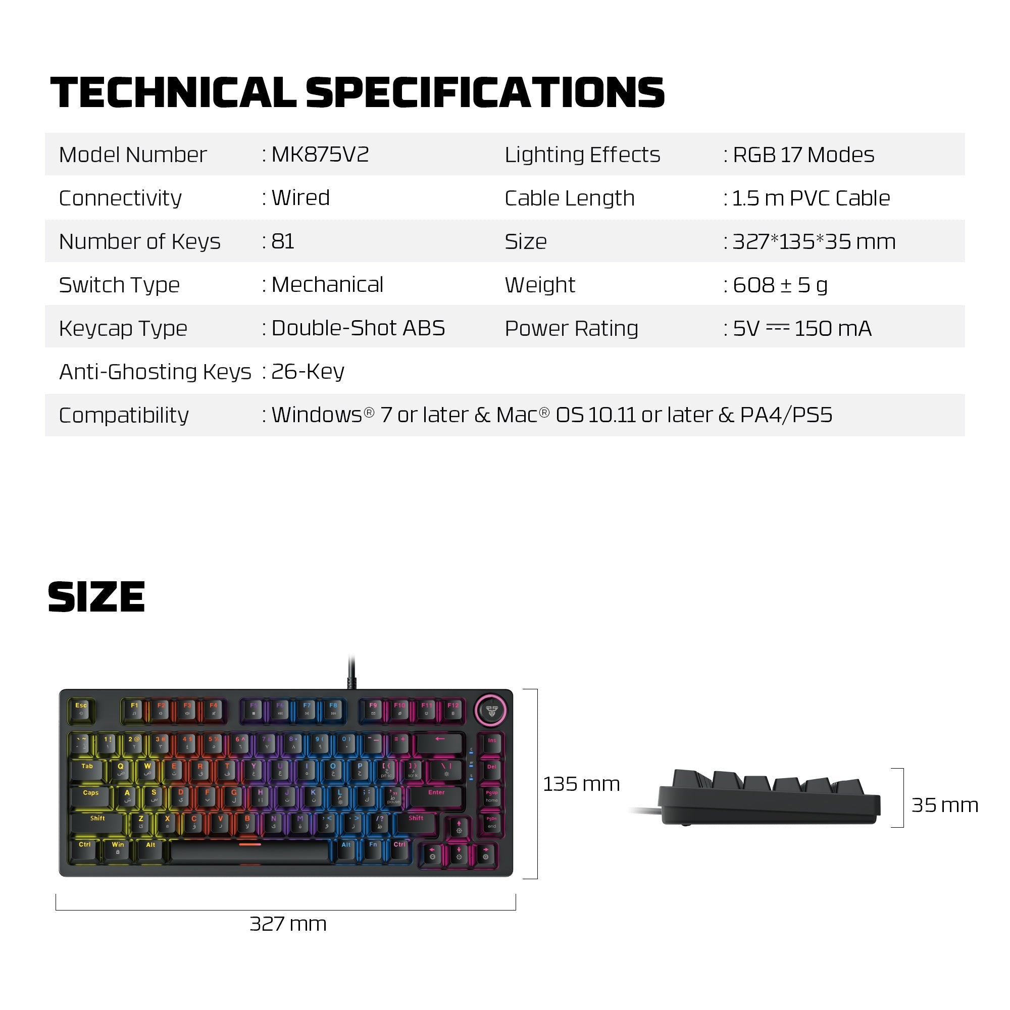 Fantech Hero MK875V2 Gaming Keyboard RGB (PS5 - PS4 - PC) - - Fun Touch Shop
