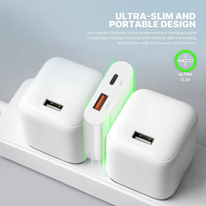 Fantech powerplus pps251 25w gan fast charger – dual-port usb-c & usb-a pd + qc wall charger ultra-slim compact design