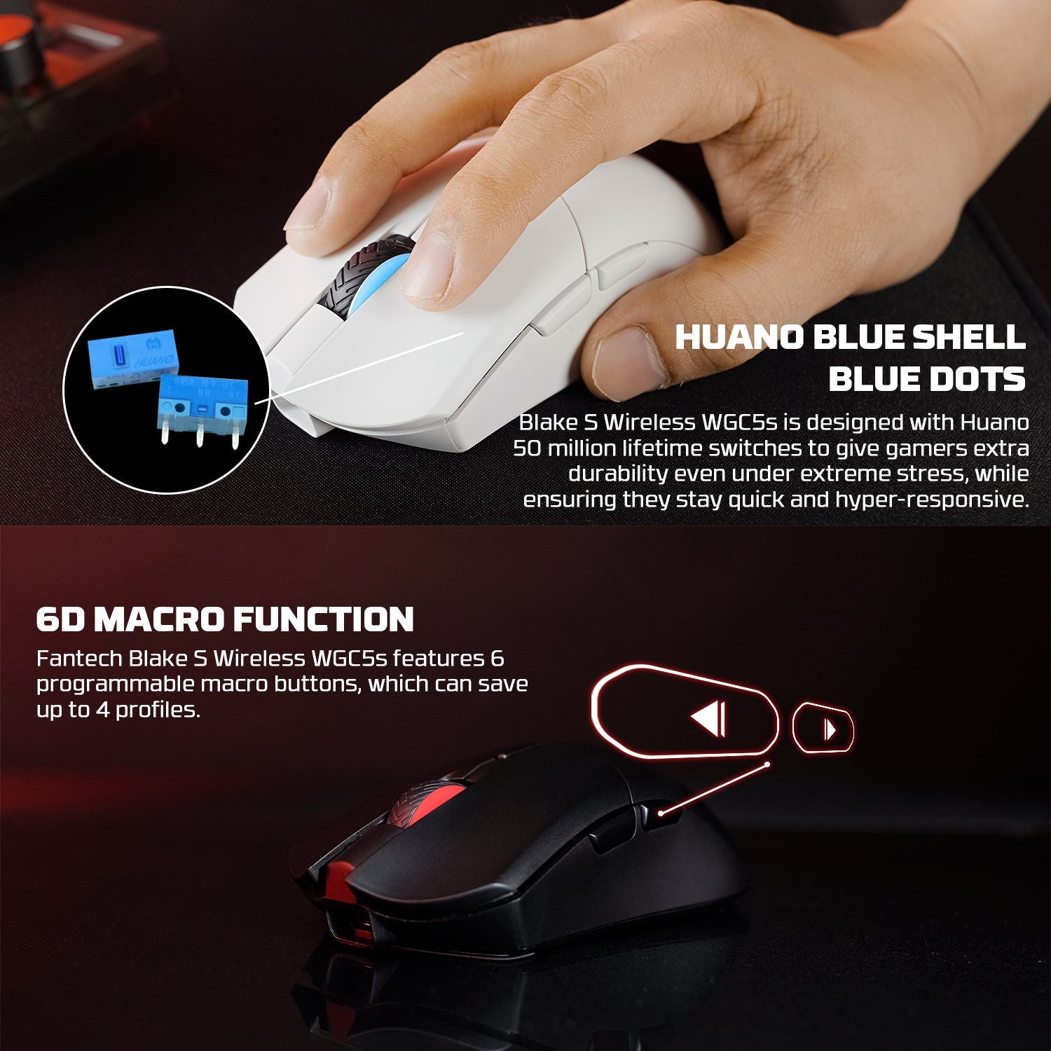 FANTECH WGC5S BLAKE S DUAL MODE WIRELESS GAMING MOUSE - BLACK - - Fun Touch Shop