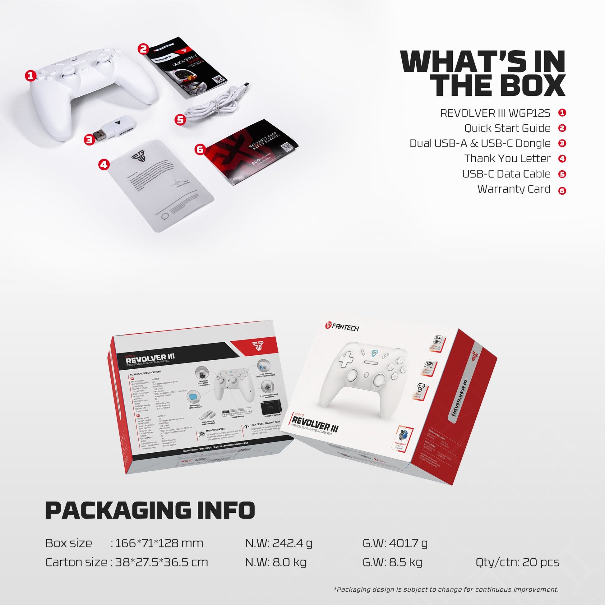 FANTECH Revolver III WGP12S - Wireless Multi-Platform Gamepad -  WHITE - - Fun Touch Shop