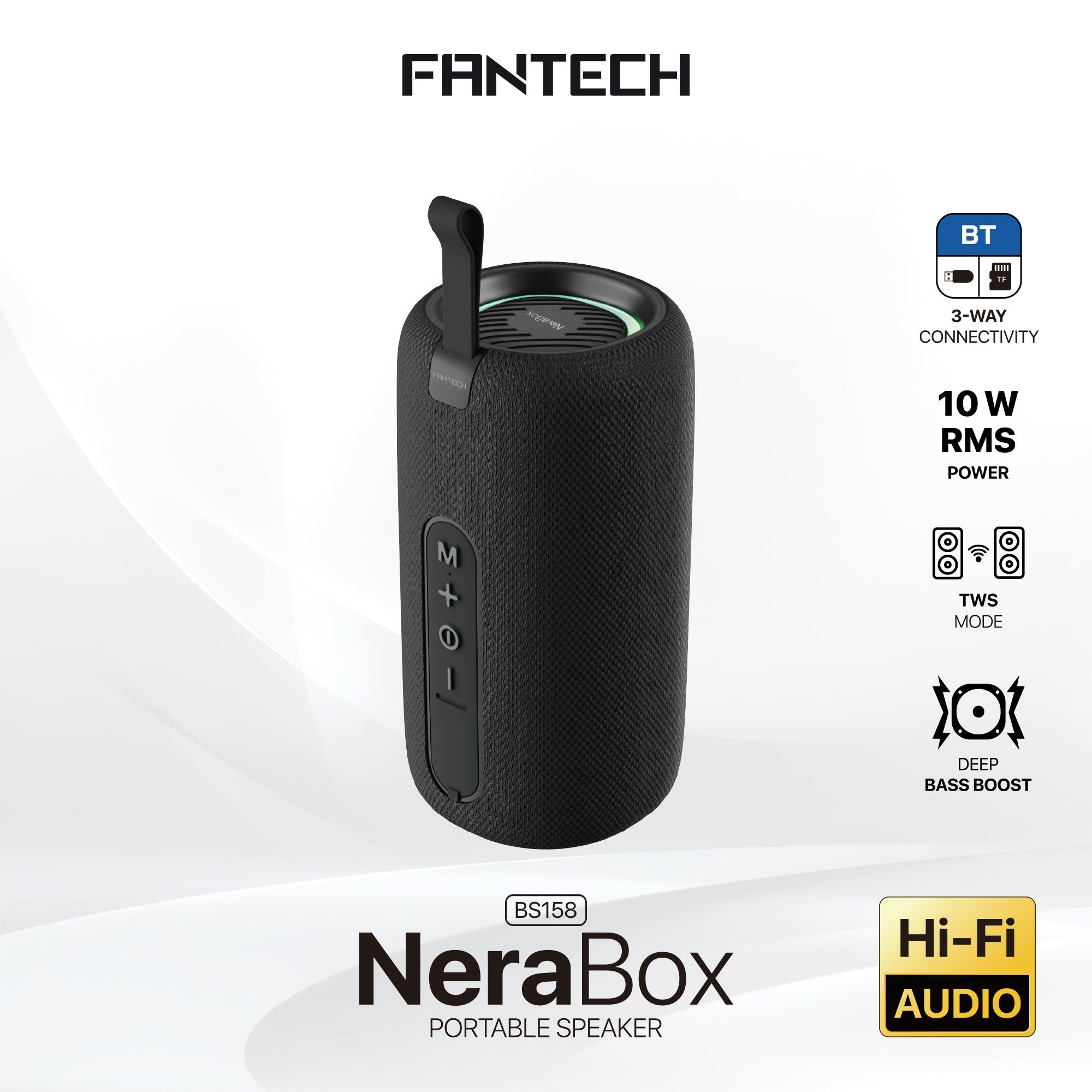 FANTECH BS159 True Wireless RMS Speaker TWS Deep Bass 10W 57mm Driver 4-Way Connectivity BT TF Card USB RGB Portable Speaker - Black - - Fun Touch Shop
