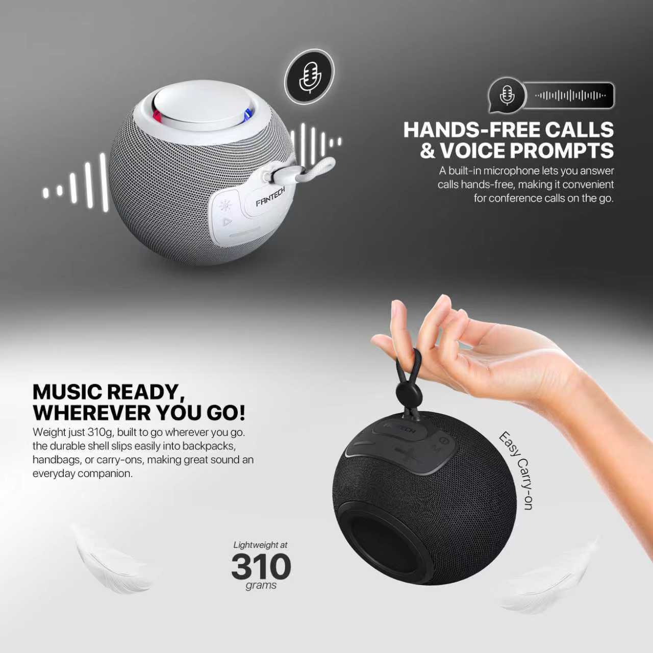 FANTECH BS161 Portable BT Wireless Speaker TWS 4-Way Connectivity TF Card Party Use Hands-Free Call RGB Mini Deep Bass Speakers - Gray - - Fun Touch Shop