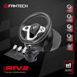 Fantech R1V2 Racing Steering Wheel | Dual-Motor Vibration | 270° / 900° Rotation | 15 Buttons + D-Pad | 6 Gears + Reverse | 3 Pedals (Clutch, Brake & Throttle) | PC Driving Wheel Set with Clutch and Shifter