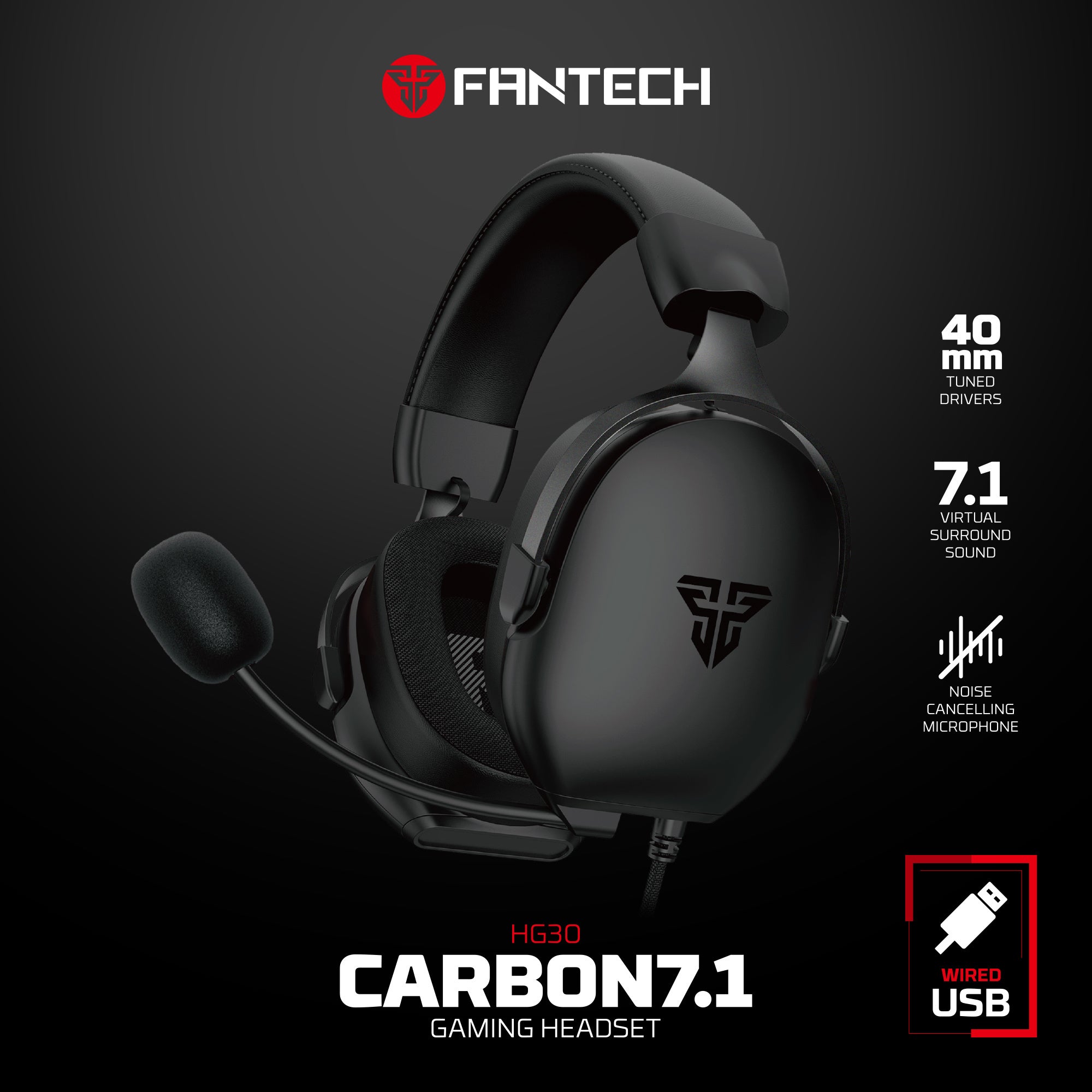 FANTECH HG30 CARBON 7.1 Surround Sound Gaming Headset Black - - Fun Touch Shop