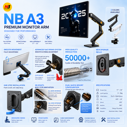 North bayou nb a3 monitor stand monitor arm suitable for 17–32 inch monitors easy installation desk clamp base.