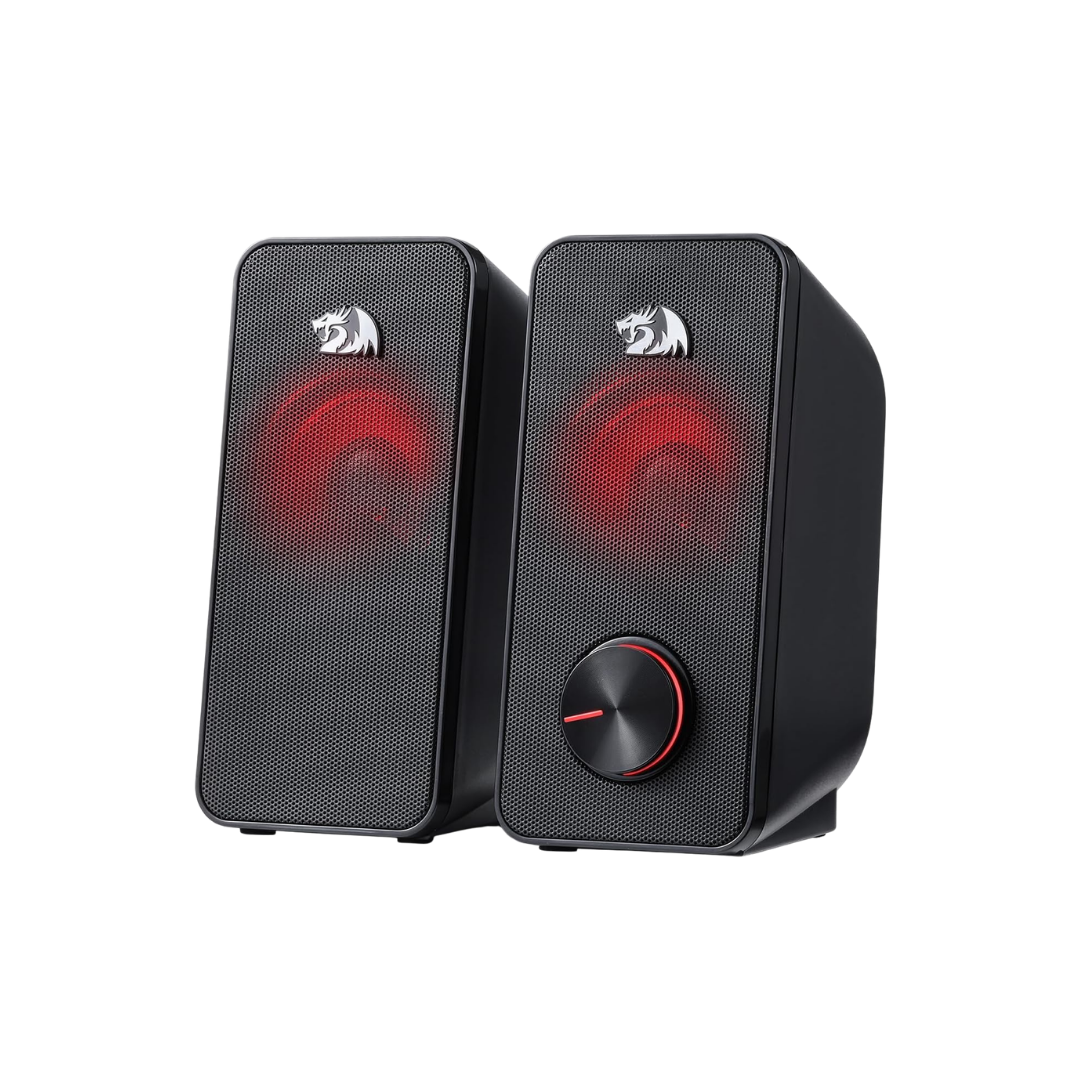 Redragon GS500 Stentor PC Gaming Speaker, 2.0 Channel Stereo Desktop Computer Speaker with Red Backlight, Quality Bass and Crystal Clear Sound, USB Powered with a 3.5mm Connector.