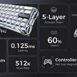 GravaStar Mercury V60 Pro Gaming Keyboard Deluxe Edition - 8kHz Magnetic Switch | Premium Hall Effect Keyboard – Dual Keycap Gift Box Set (chrome Silver)