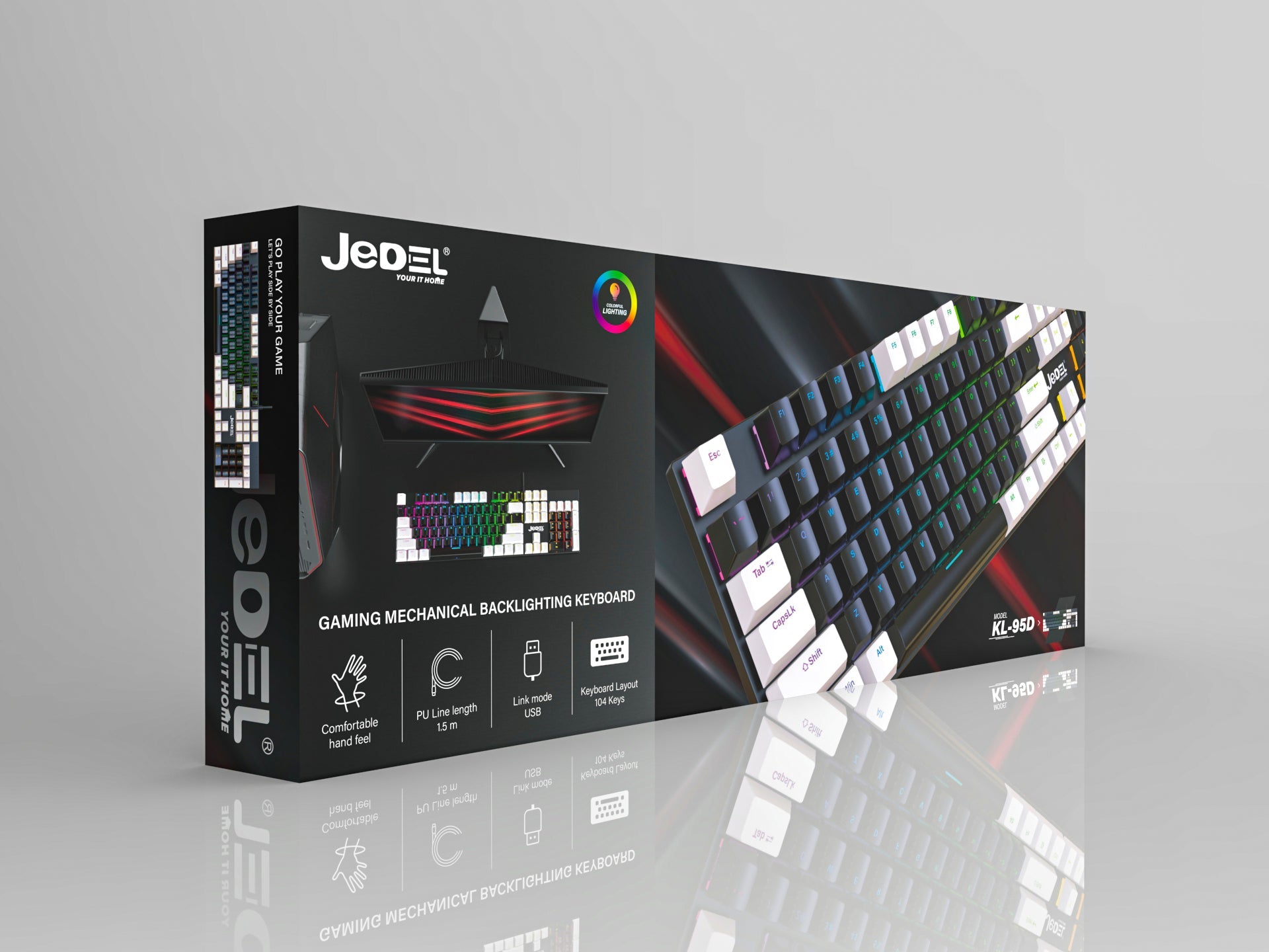 Jedel Full Size 104 Keys Wired Mechanical Keyboard with Blue Switch Metal Surface 8 Lighting Mode Gaming Keyboard - - Fun Touch Shop