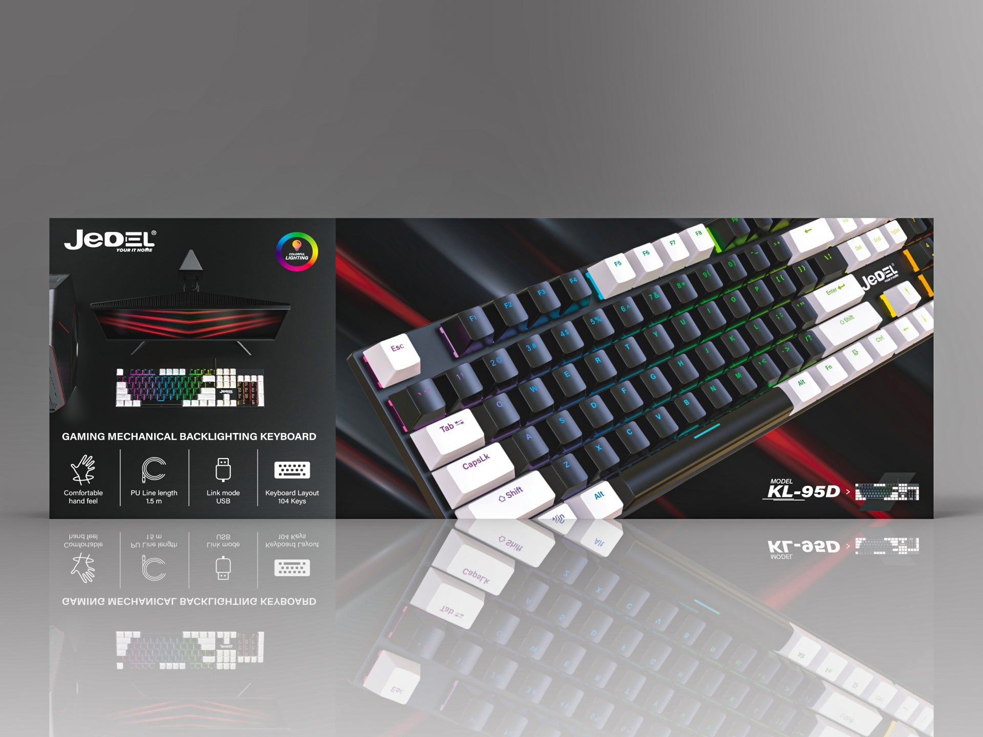 Jedel Full Size 104 Keys Wired Mechanical Keyboard with Blue Switch Metal Surface 8 Lighting Mode Gaming Keyboard - - Fun Touch Shop