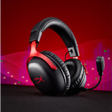 HyperX Cloud III S Wireless Gaming Headset (2.4GHz, Bluetooth), DTS:X Spatial Virtual 3D Surround Sound Spatial Audio3 Battery Life up to 120 Hours 2.4GHz / 200 Hours Bluetooth, Detachable Mic Multi-Platform– Black & Red