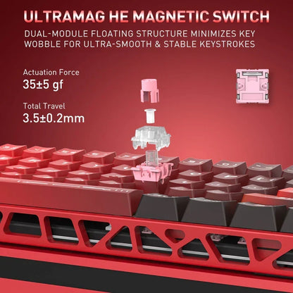 Redragon k753 he rapid trigger gaming keyboard 60% 61 keys wired mechanical keyboard w/hype-red hollowed-out aluminum