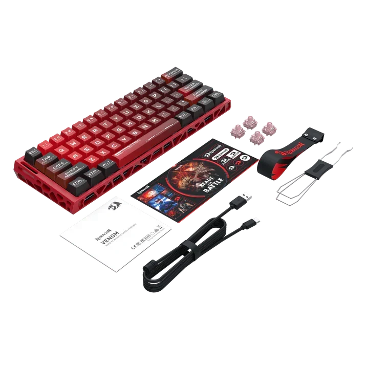 Redragon k753 he rapid trigger gaming keyboard 60% 61 keys wired mechanical keyboard w/hype-red hollowed-out aluminum