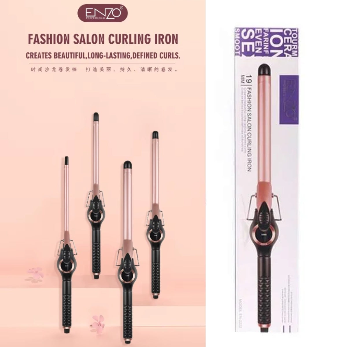 ENZO Professional Extra-Long Curling Iron – Nut Oil Ceramic Hair Wand