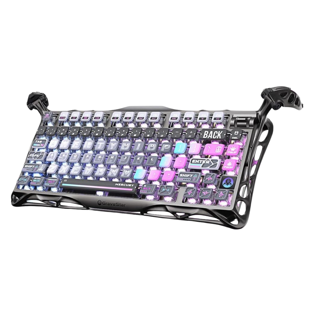 GravaStar Mercury K1 Pro Wireless Mechanical Gaming Keyboard, 75% Layout RGB Custom Keyboard, Electroplated Glossy Frame, Hot-Swappable Linear Switches – Cyberpunk Edition.