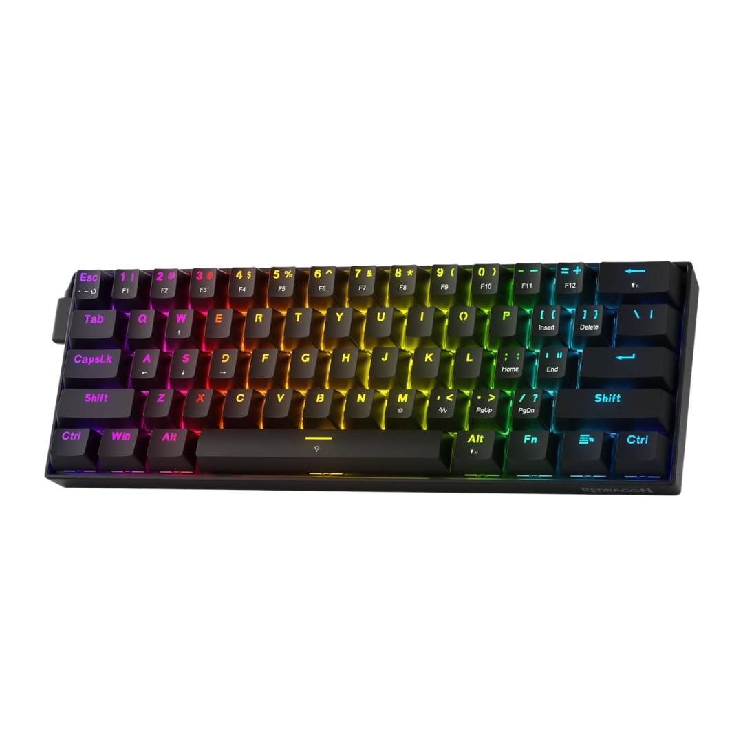 Redragon K617 HE Rapid Trigger Gaming Keyboard, 60% 61 Keys Wired Mechanical Keyboard w/Hyper-Fast Actuation, Dedicated Hall Effect Magnetic Switch, Actuation Point Adjustable, Essential Black - - Fun Touch Shop