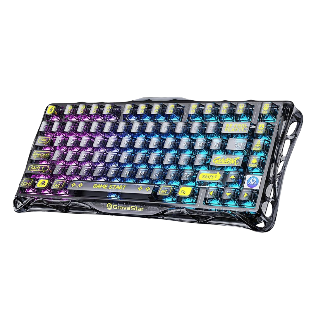 GravaStar Mercury K1 Lite 75% Gaming Keyboard, 2.4GHz/BT/Wired Tri-Mode Wireless Keyboard, Gasket Hot Swappable Mechanical Keyboard, Pre-lubed Linear Switches, RGB Backlit (Transparent Black).