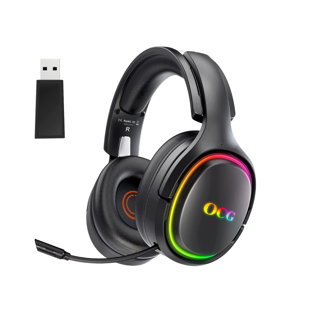 OCG Gaming Headset 2.4GHz Bluetooth Wireless Gaming Headphones for PS5 PS4 PC with Retractable Microphone,RGB Light Wireless Headset Wired Mode for Mac Switch PS2 Black - - Fun Touch Shop