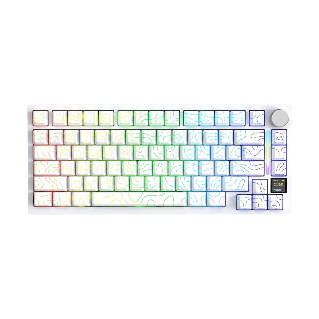 ATTACK SHARK X820 Ultra 75% Wireless Gaming Mechanical Keyboard Hot-Swappable Gasket Mount RGB Backlit BT/2.4G/Wired Custom Keyboard with Smart TFT Display&Knob QMK Driver-White Contour&Gift Switch