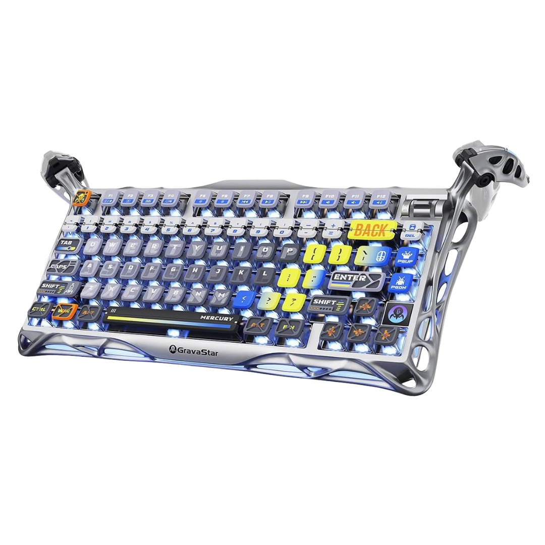 GravaStar Mercury K1 Pro Wireless Mechanical Gaming Keyboard, 75% Layout RGB Custom Keyboard, Hot-Swappable Linear Switches – Aluminum Alloy, Interstellar Silver Brushed Metal Look.