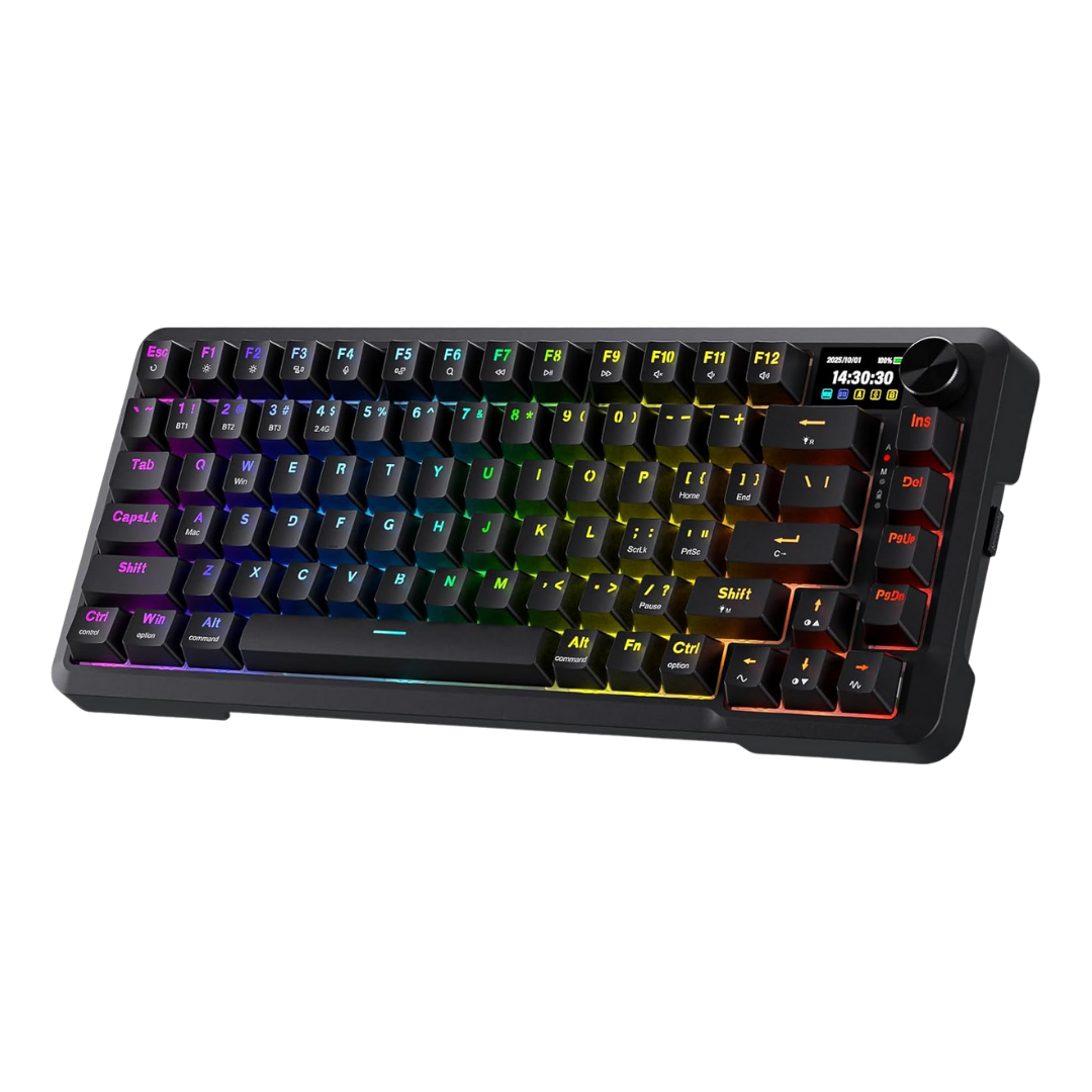 Redragon K724 PRO Wireless Gasket Gaming Keyboard w/Hype Screen & Knob, 81-Key Mechanical Keyboard, Easy-Control 1.14’’ TFT Info Display, 5-Layer Noise Dampening, Custom Linear Switch.