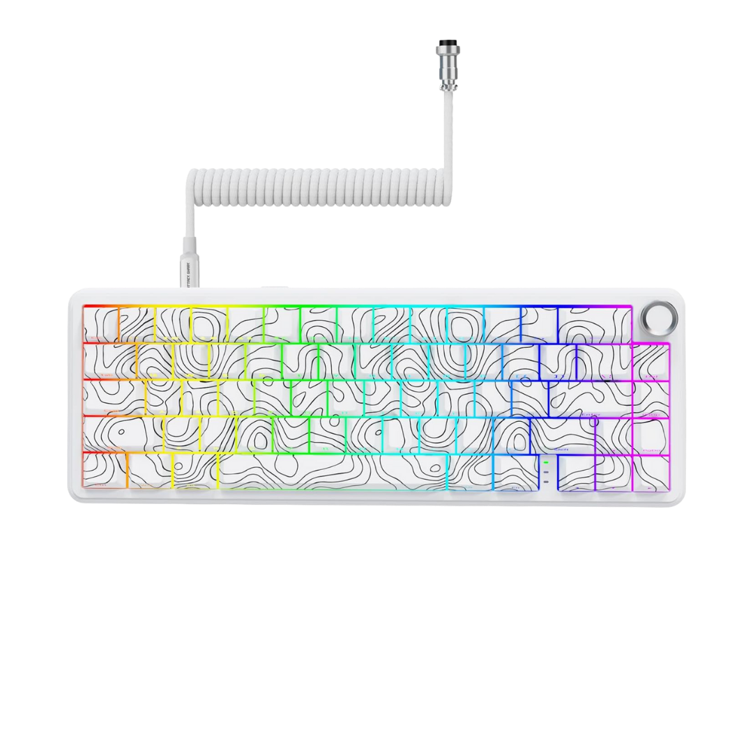 Attack Shark X65PRO HE Rapid Trigger Magnetic Mechanical Keyboard,60% Hot Swappable,Hall Effect Sensor,Adjustable Actuation,Tri-Mode RGB, 8KHz Polling Rate with Coiled Cable for MOBA/FPS/RTS-White