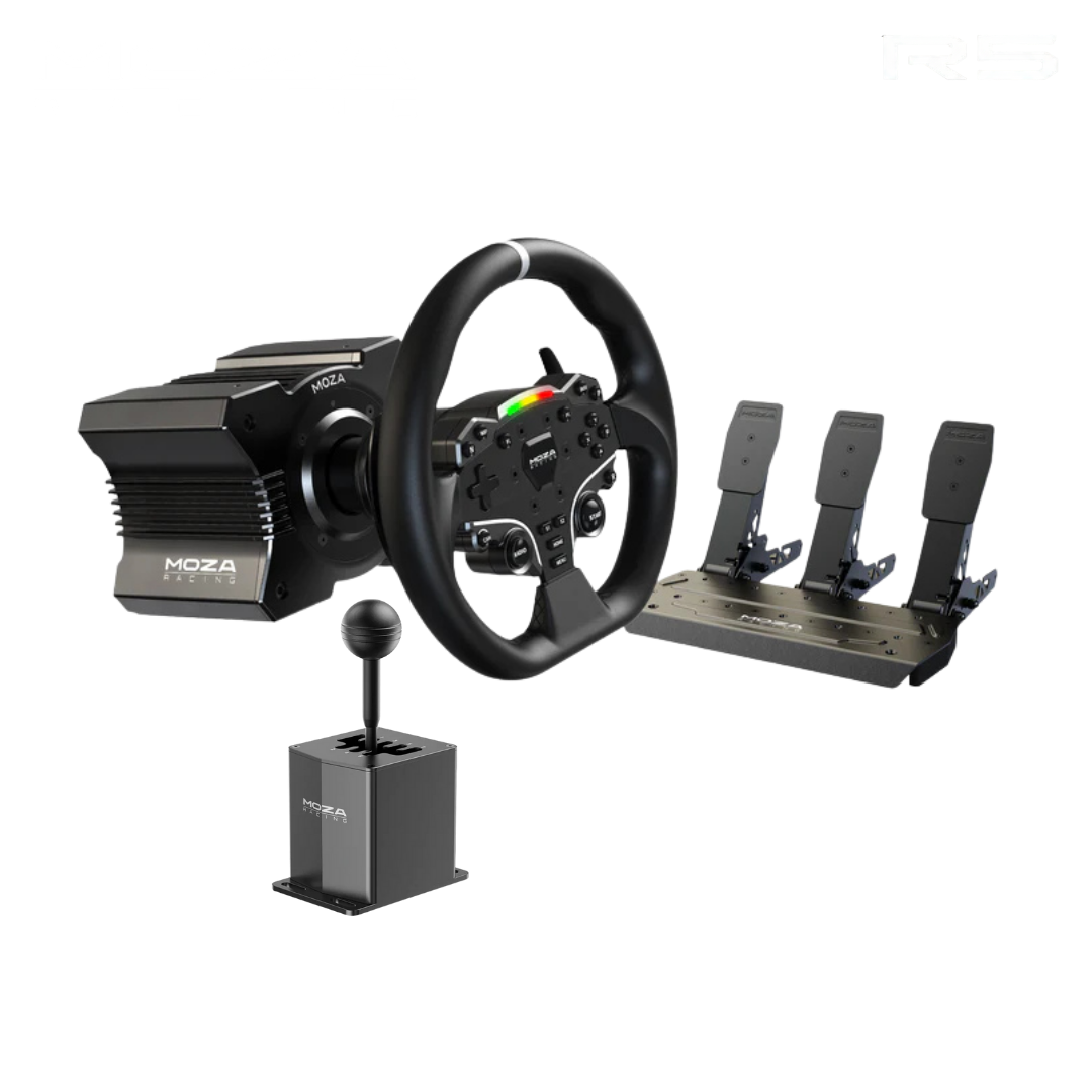 MOZA R5 Wheel and Pedals Kit Racing Simulator 5.5Nm Direct Drive Wheelbase,Unbeatable Rigid & Durable 11-Inch ES Racing Wheel SR-P Lite Dual Pedal and Desk Clamp All-in-One ,And MOZA HGP Racing Shifter.