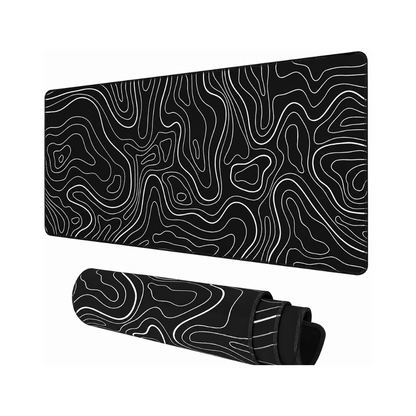 Topographic map large mouse pad xxl black lines contour geographic extended large desk mat big desk pad (90x40 cm)(4