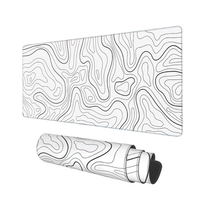 Topographic map large mouse pad xxl white lines contour geographic extended large desk mat big desk pad (90x40 cm)(4