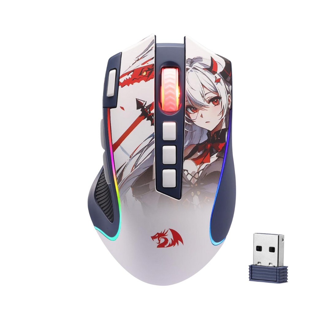 Redragon M612AK PRO RGB Anime Gaming Mouse, 8000 DPI Wired/Wireless Optical Mouse with 9 Programmable Buttons & 7 Backlit Modes, BT & 2.4G Wireless, Software Supports DIY Keybinds Rapid Fire Button.